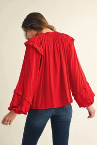 Jodifl - Ruffle Accent Peasant Style Top