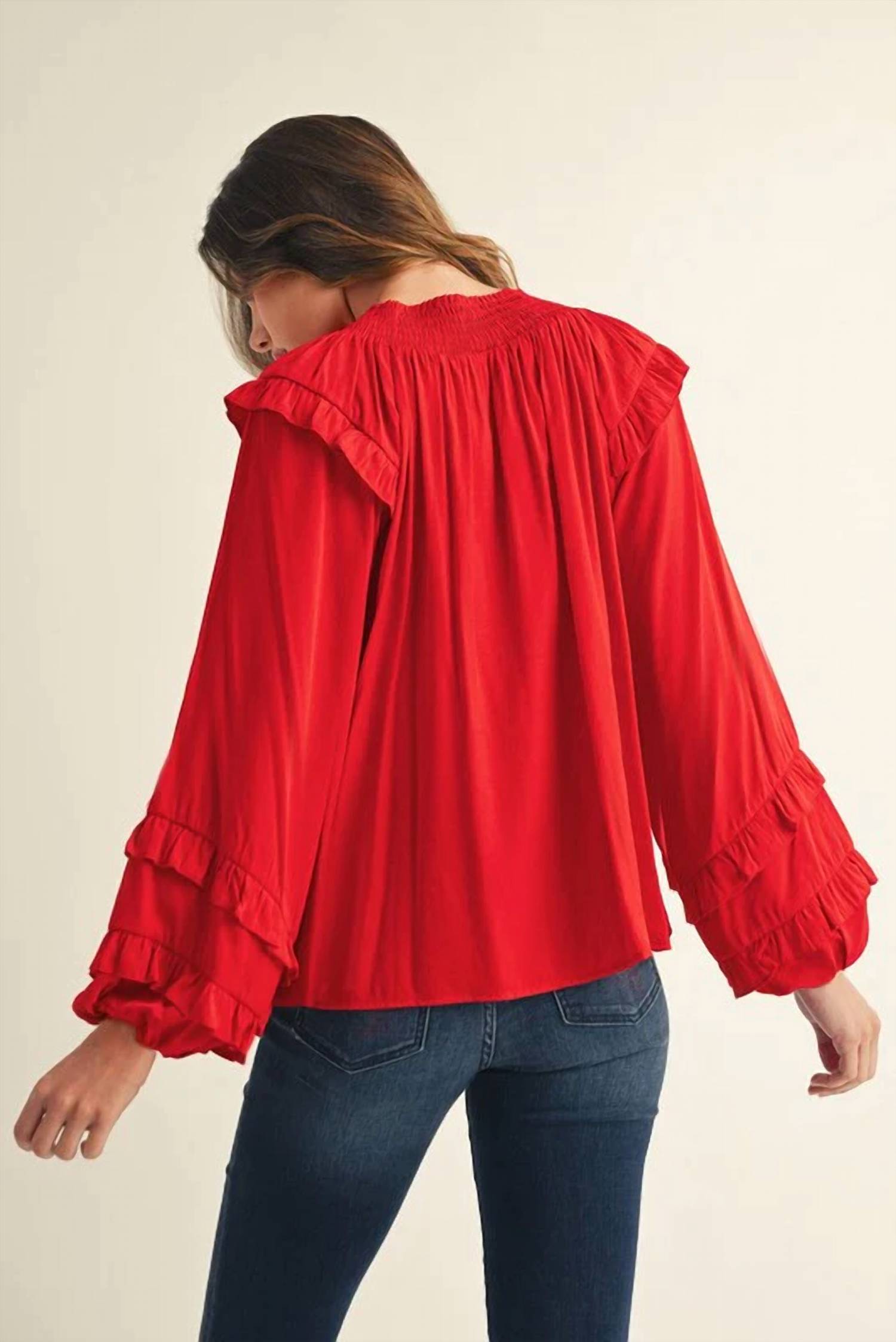 Jodifl - Ruffle Accent Peasant Style Top