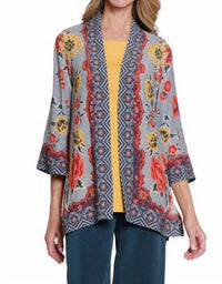 Multiples 3/4 Sleeve Banded Open Front Jacket in multi - women's jacket