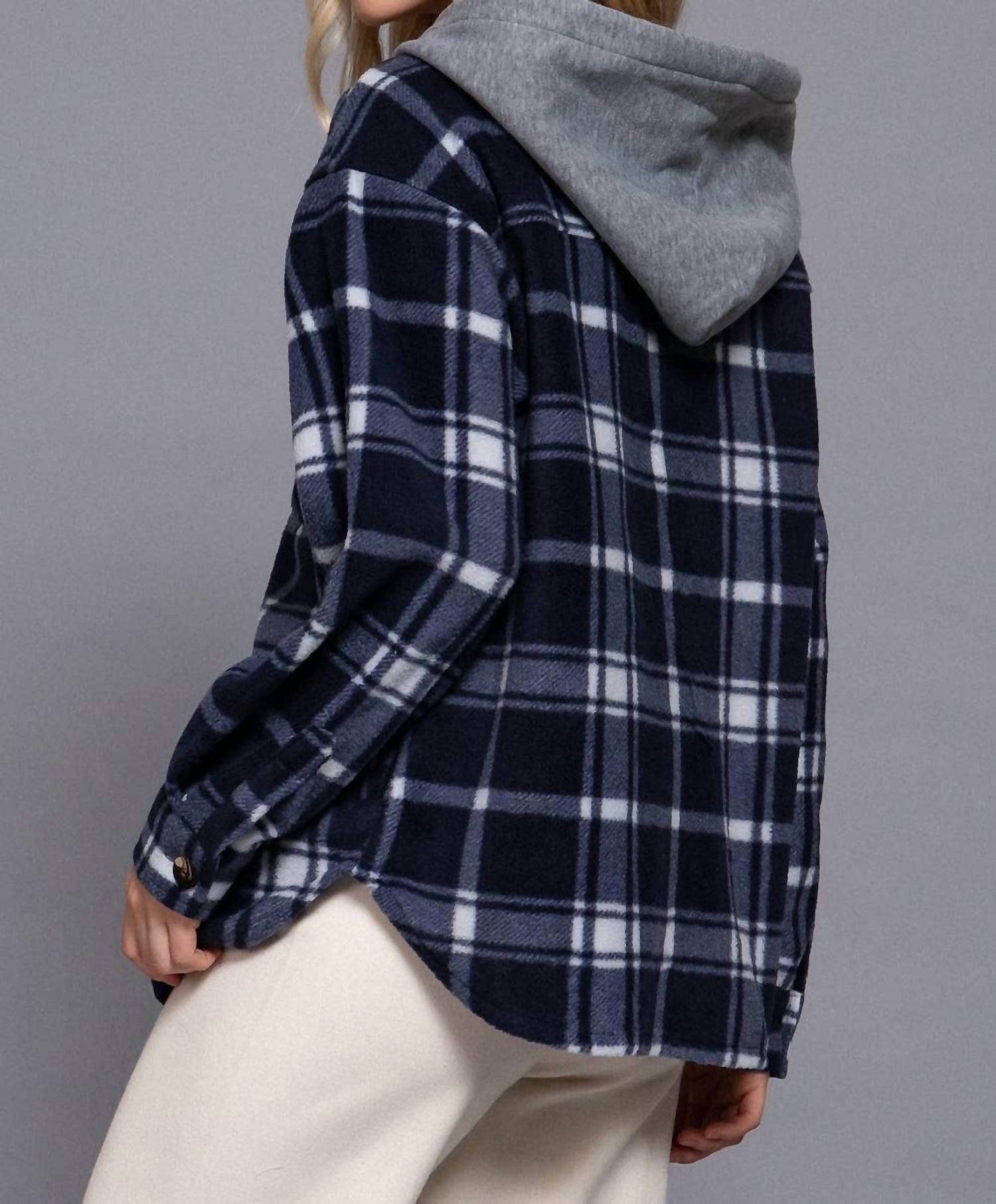 Active Basic - Long Sleeve Plaid Button Down With Hoodie Jacket