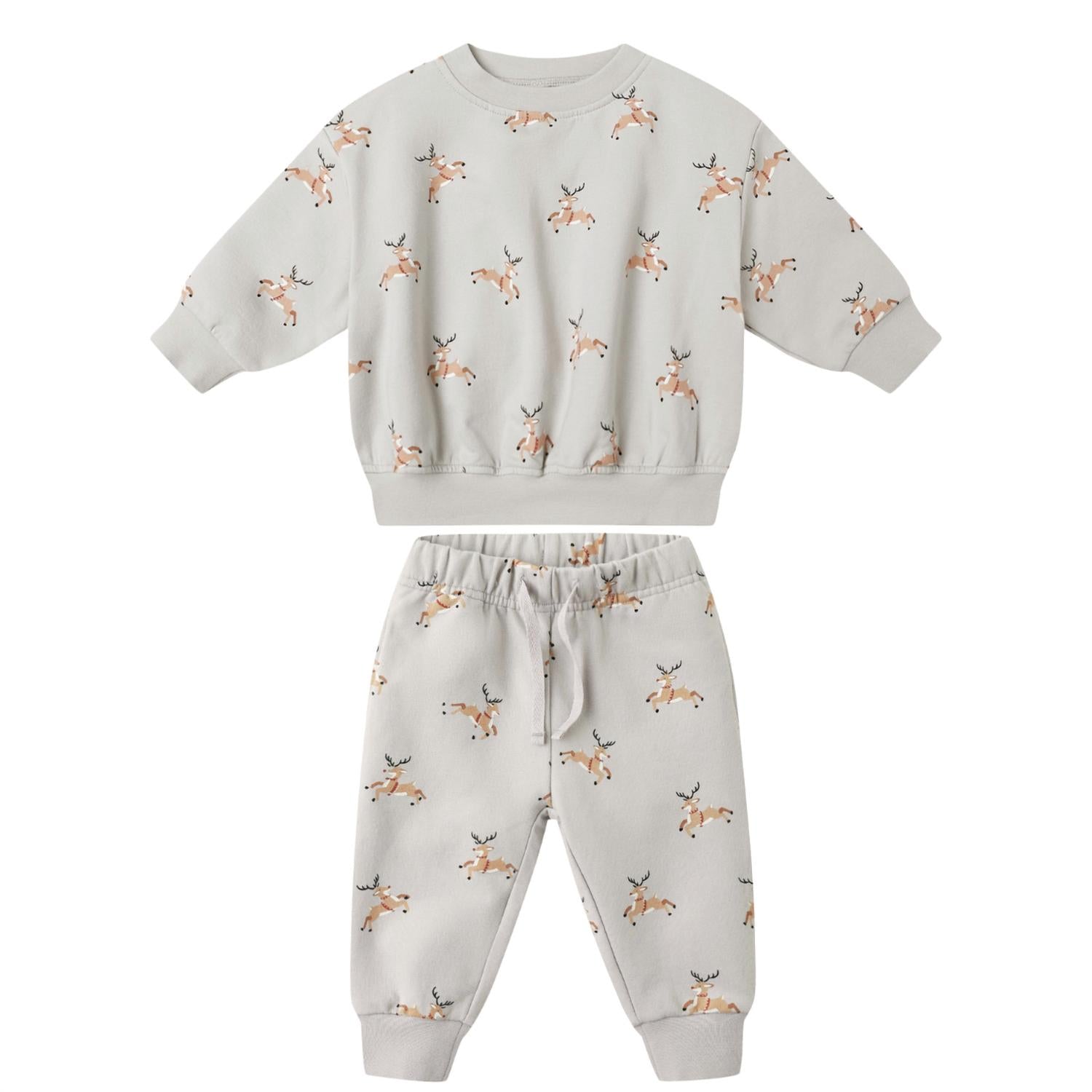 Quincy Mae Kid's Relaxed Fleece Sweatshirt Set in reindeer - item - detail view