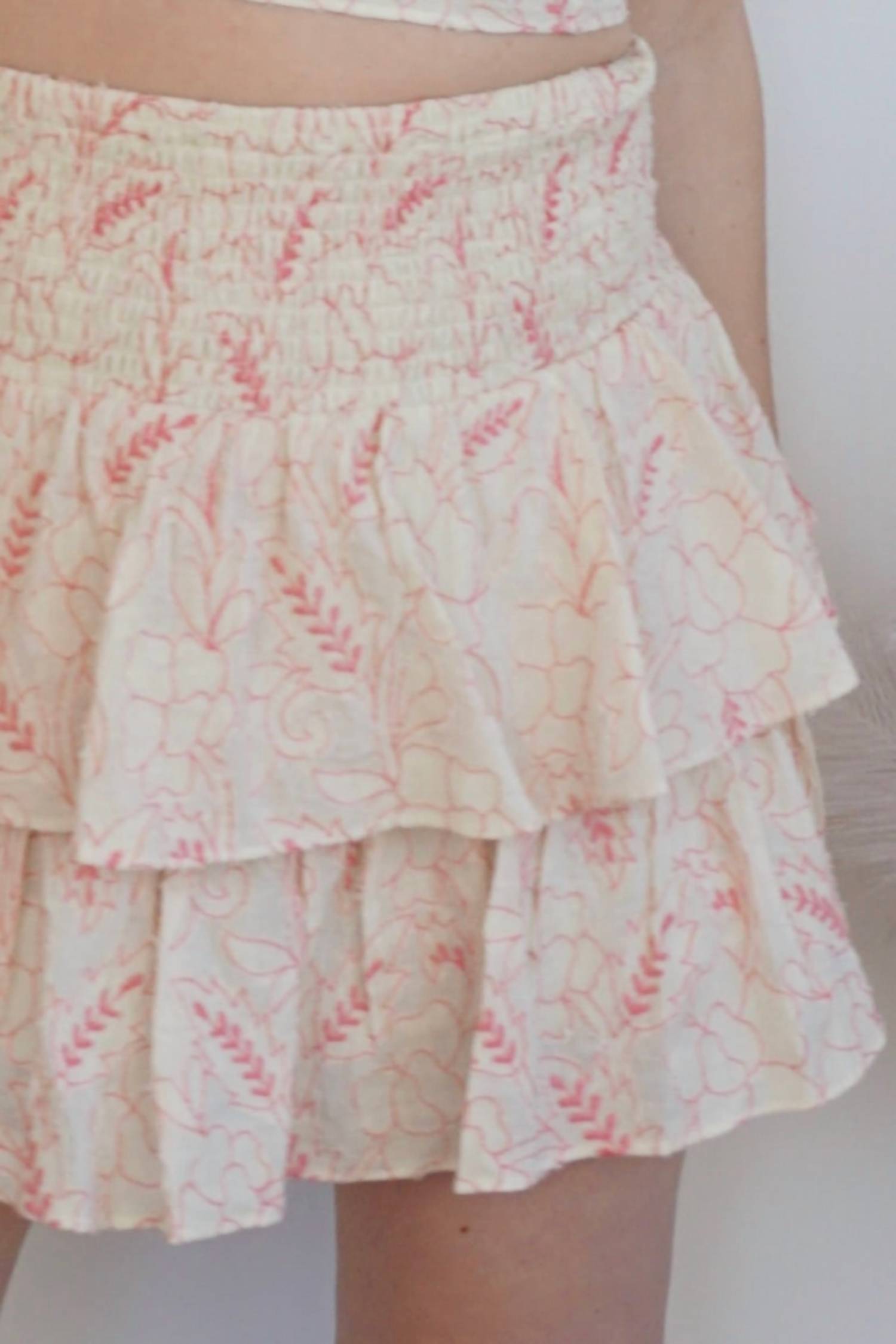 NIBI MTK Cleo Mini Skirt in pink jacquard - women's skirt - alternate view