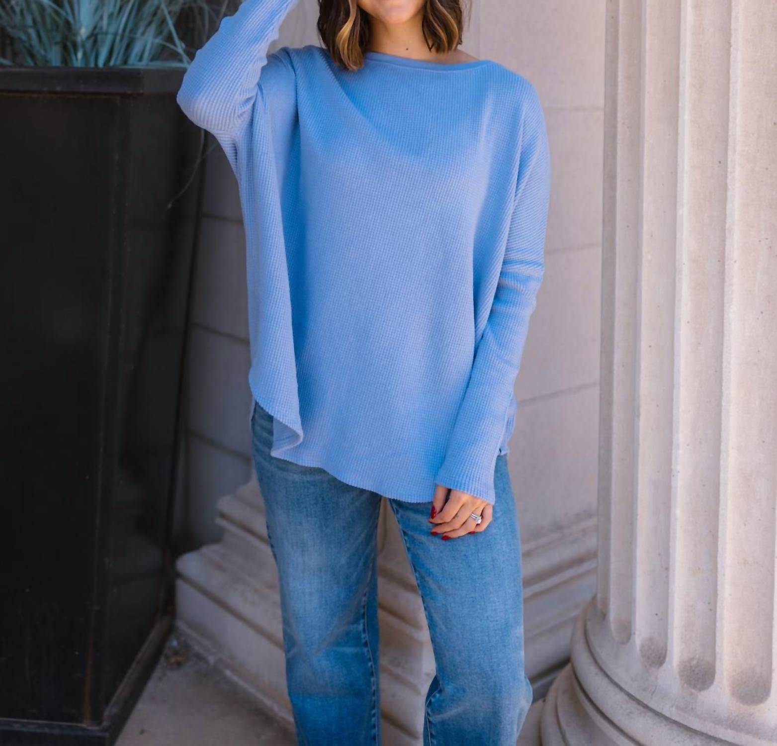 Free People Latte Blues Solid Thermal Top in dawn breeze - women's t-shirt - alternate view
