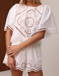 Shore - Cleo Scalloped Embroidered Hem Top