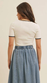 In February - Contrast Edge Scoop Neck Rib Sweater Top