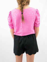 Adrienne - Ruched Sleeve V-neck Barbie Top