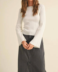 MIOU MUSE Lily Ribbed Long Sleeve Top in white - women's long sleeve top