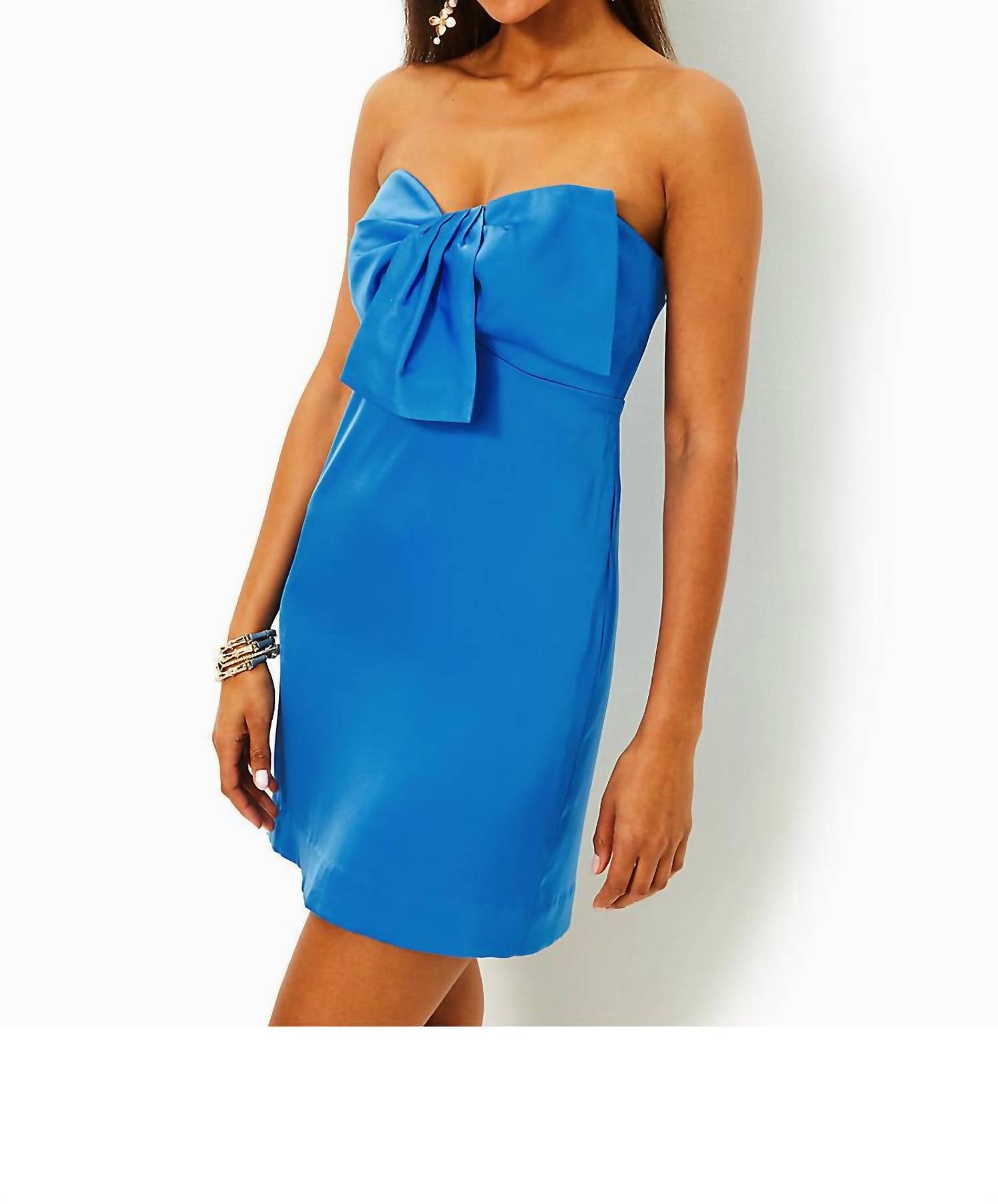 Lilly Pulitzer Carlynn Strapless Satin Bow Dress in morelle blue 1 - women's dress - alternate view