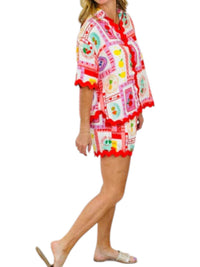 Peach Love - Ricrac Fruit Print Short Set