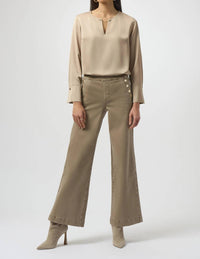 Joseph Ribkoff Recycled Satin Top in fawn - women's long sleeve top - view 4