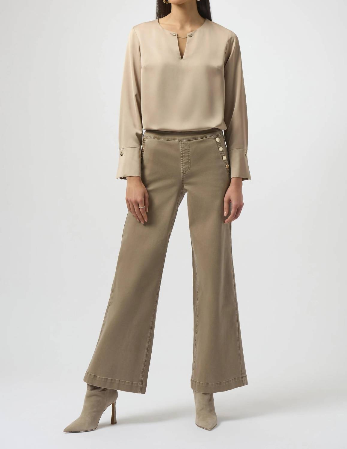 Joseph Ribkoff Recycled Satin Top in fawn - women's long sleeve top - view 4