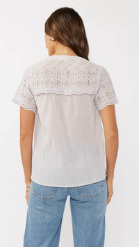 LOVESTITCH Floral Eyelet Short Sleeve Button Down Blouse in dove - women's blouse - alternate view