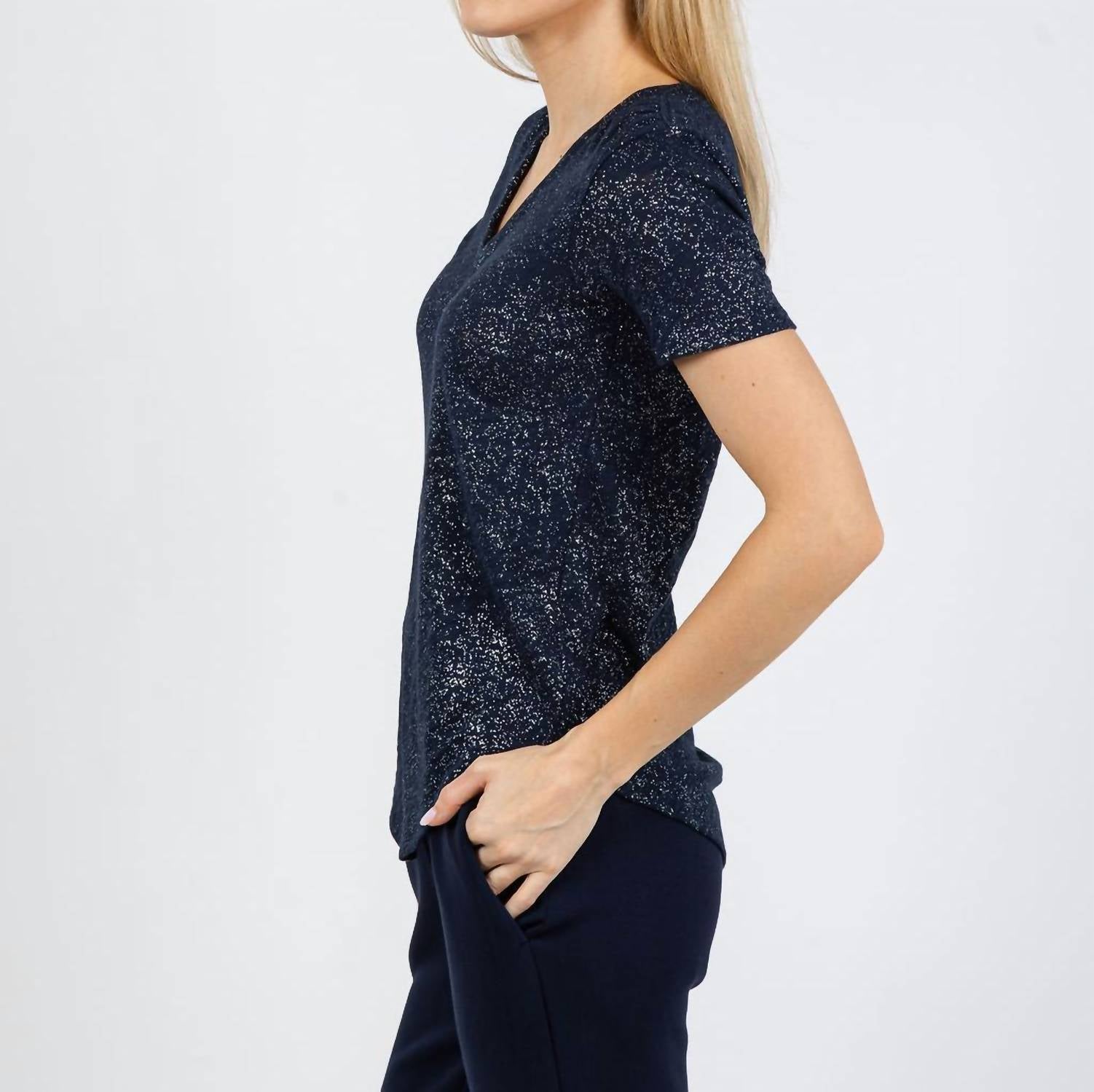 ATM Classic V-neck Tee in obsidian silver - women's t-shirt - detail view