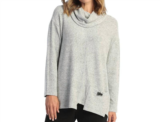 Jess & Jane - Brushed Knit Pocket & Cowl Neck Top - Plus