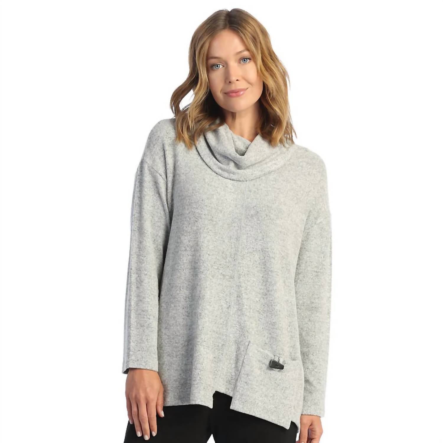 Jess & Jane - Brushed Knit Pocket & Cowl Neck Top - Plus