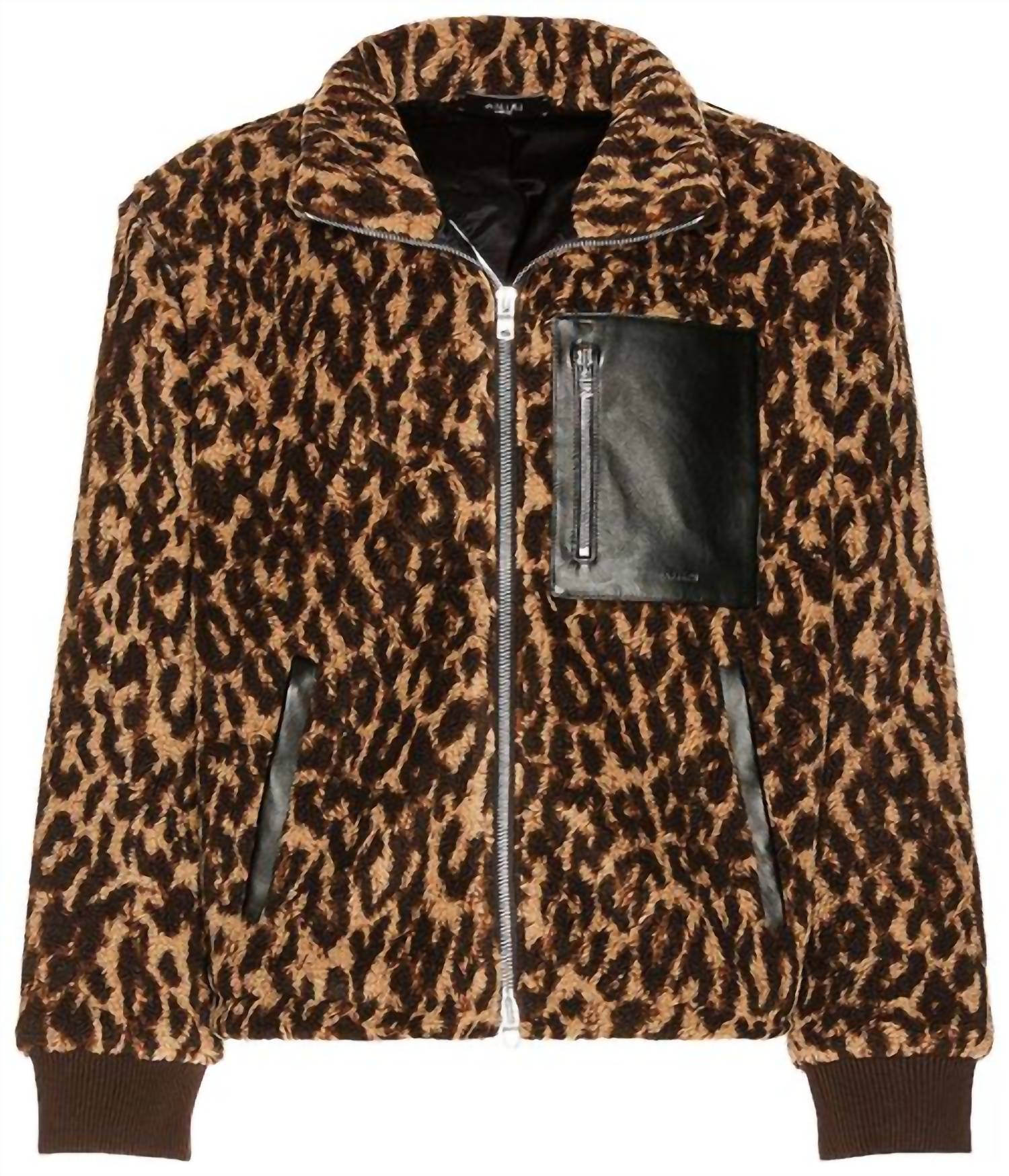 Amiri Printed Bandana Fleece Jacket in brown tan - men's jacket - detail view