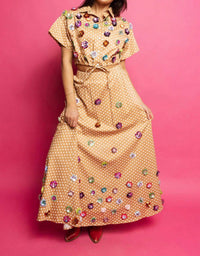 Queen Of Sparkles - Polka Dot Sequin Flower Cotton Button Up Top