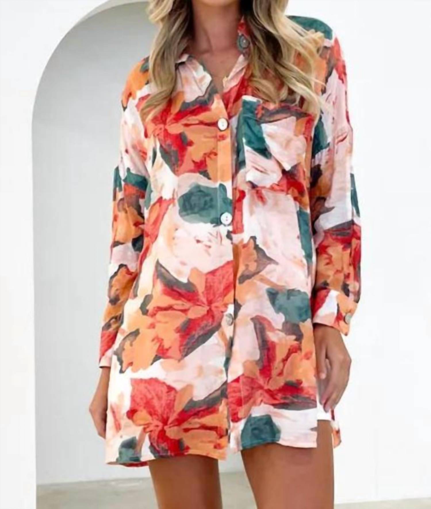 Shiying Fashion - Long Button Down Floral Top