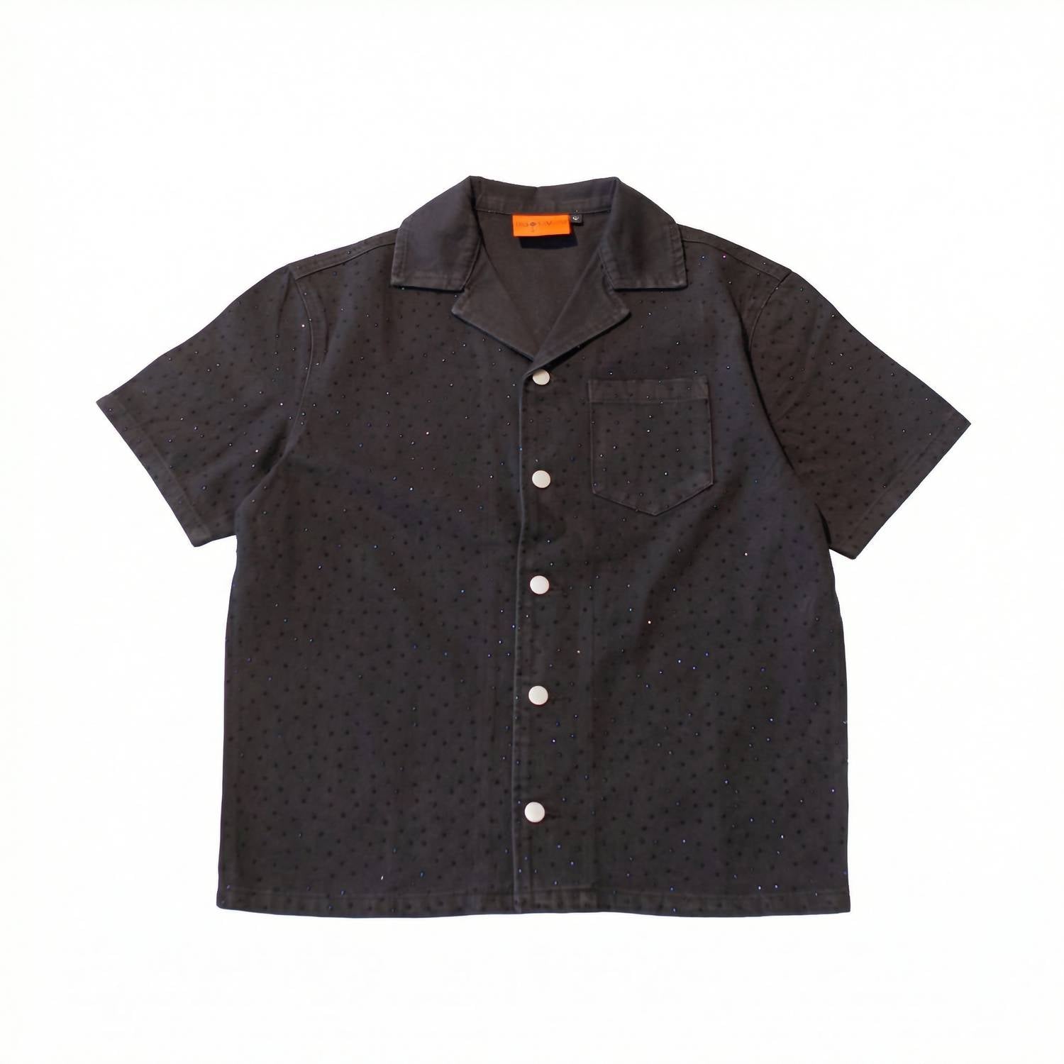 knotWTR Crystal Denim Short Sleeve Shirt in black - women's shirt - view 7