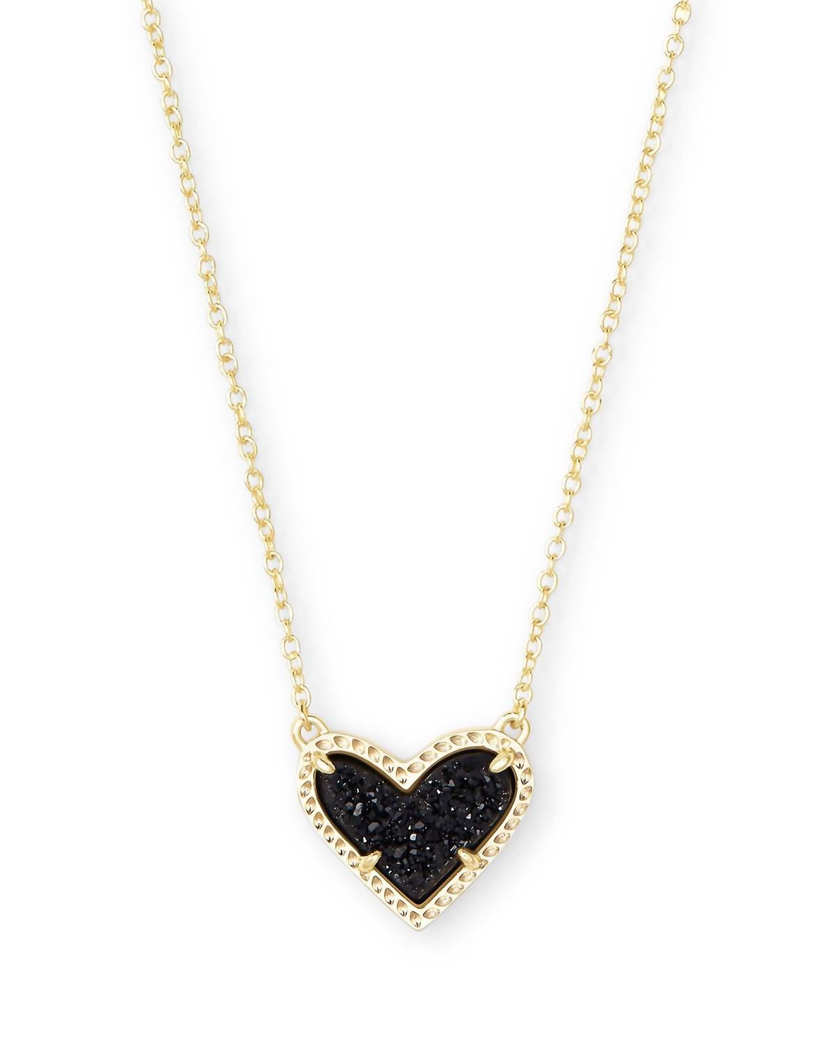 Kendra Scott Women's Ari Heart Short Pendant Necklace in gold black drusy - women's jewelry