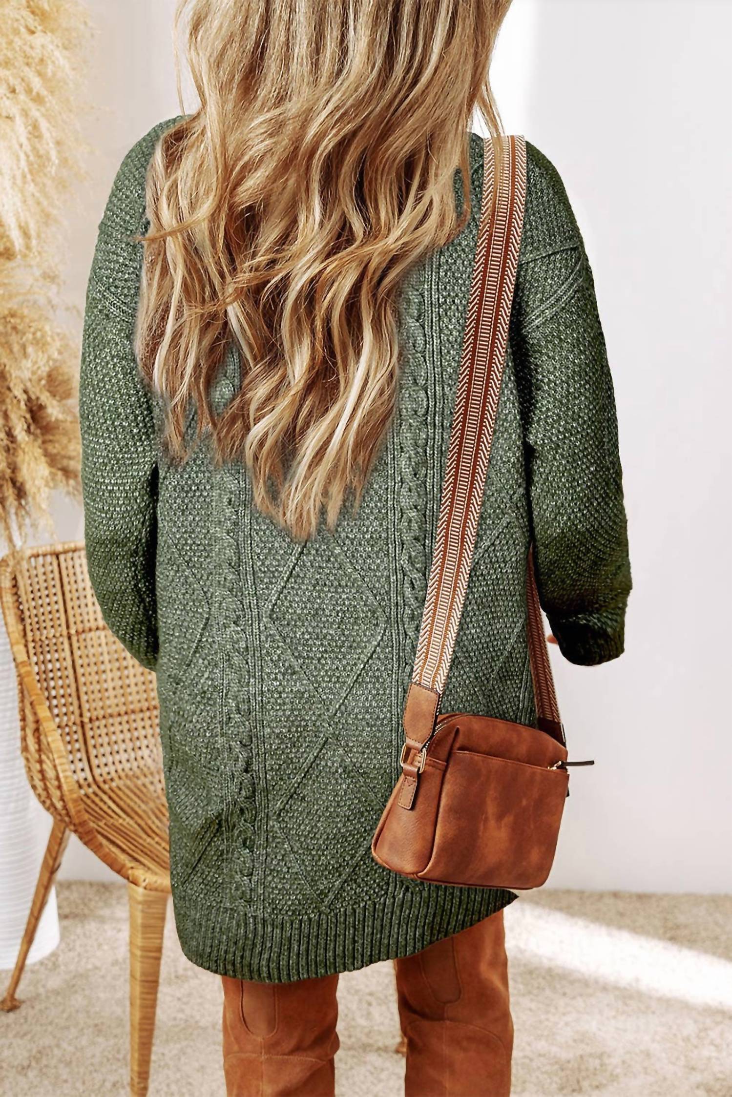 Little Daisy Closet - Cable Knit Drop Shoulder Loose Fit Sweater Dress - Plus