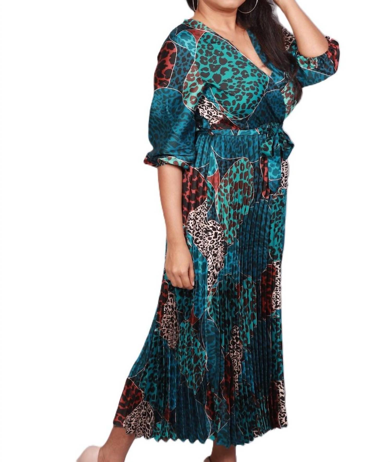 Papillon - Satin Animal Print Pleated Dress