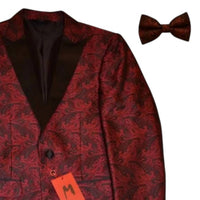 MAZARI Men's Modern Fit Tuxedo With Bow Tie in red - men's jacket - detail view