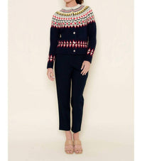 Fore Collection Fair Isle Knit Sweater Cardigan in black multi - women's sweater - alternate view