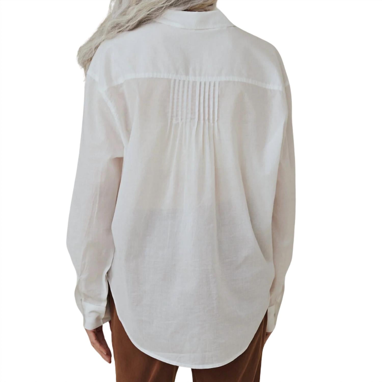 Bella Dahl Women's Pintuck Flowy Shirt in white - women's shirt - detail view