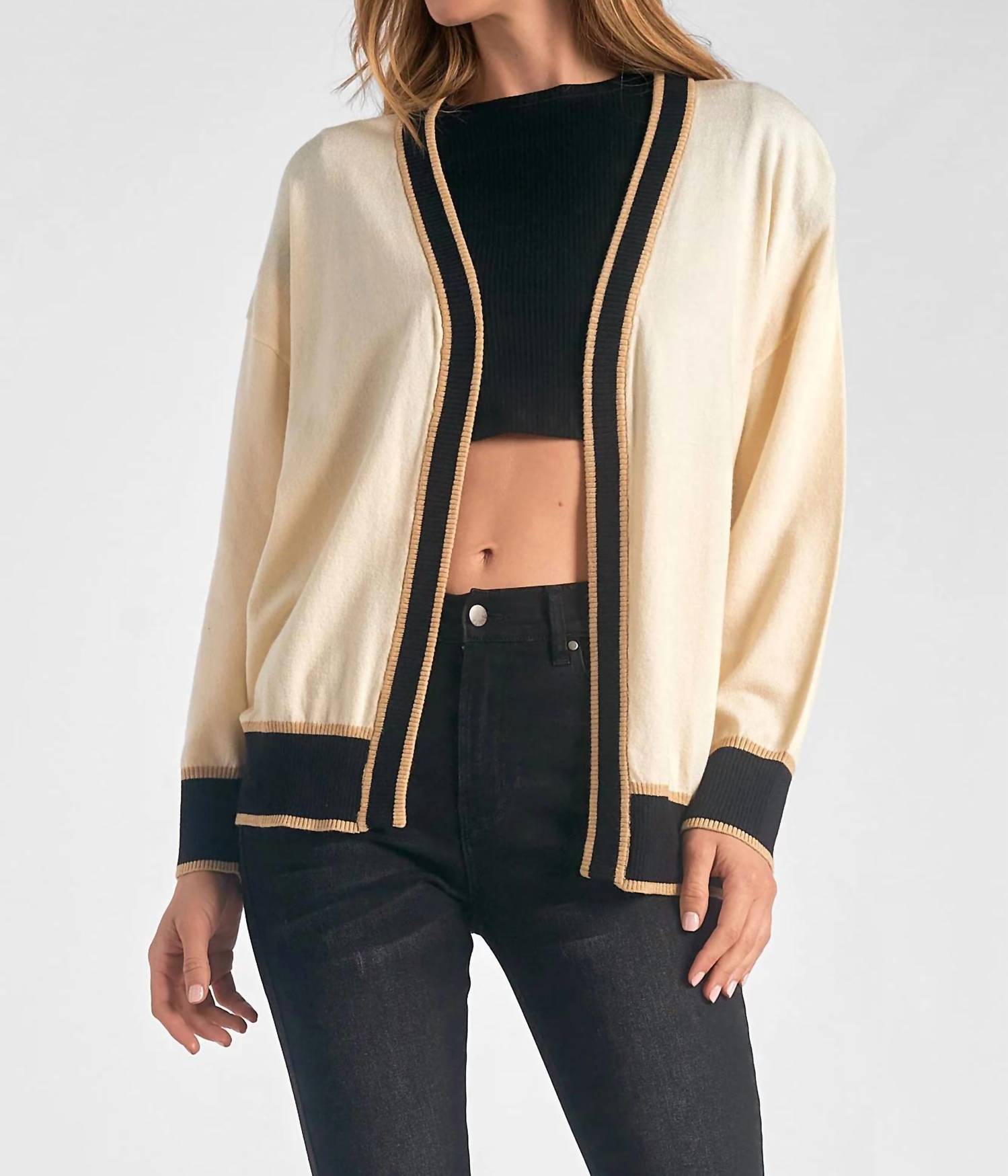 Elan - Border Detail Sweater Cardigan