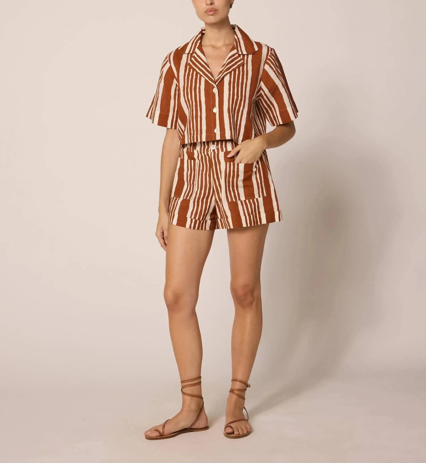 Cleobella Niko Linen Shorts in vecchio stripe - women's shorts
