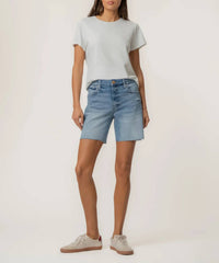 Kut From The Kloth - Hailey High Rise Denim Shorts – Medium Wash Distressed Raw Hem