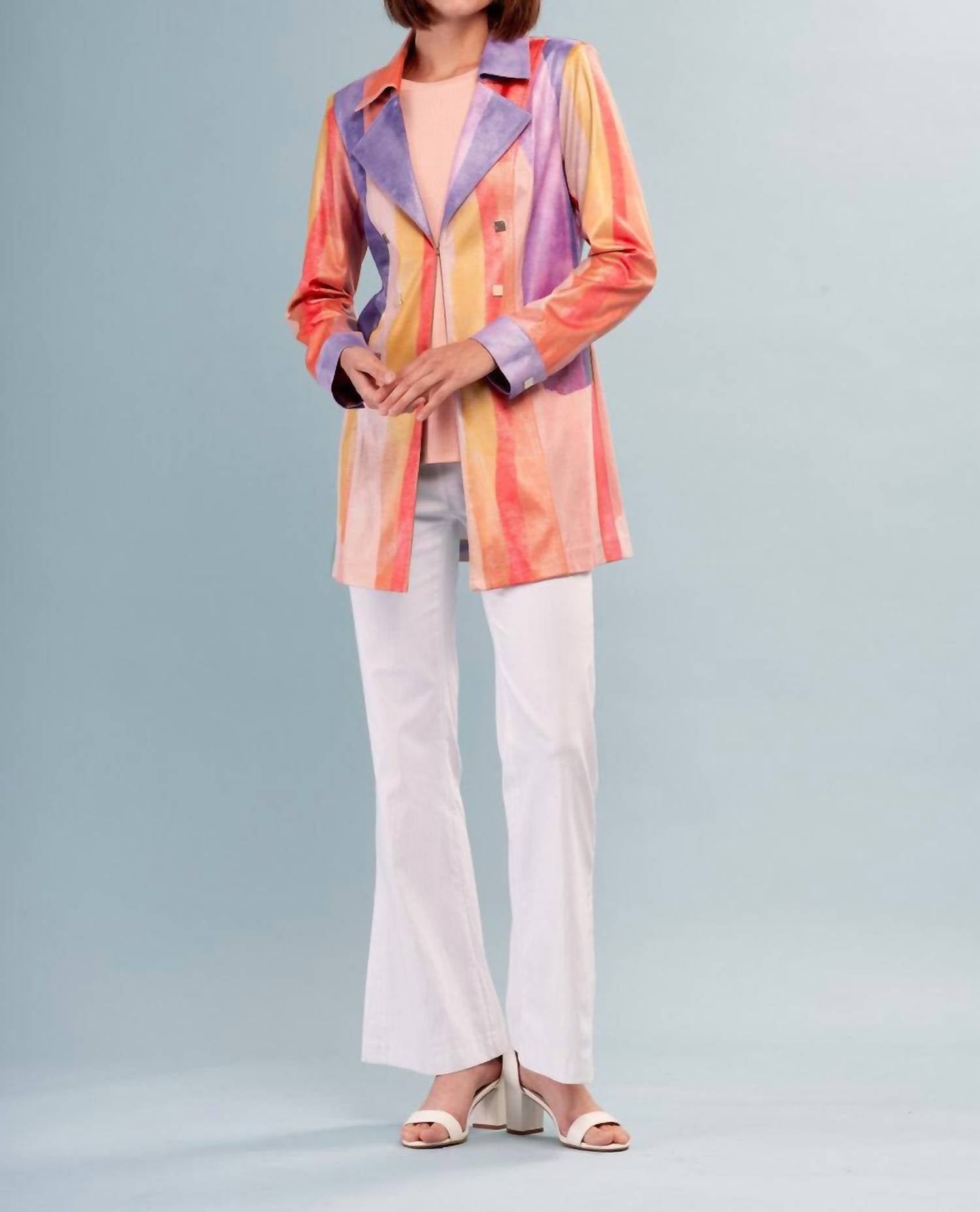 Insight Lina Liquid Shades Of Color Metallic Vegan Leather Long Jacket in multi - women's jacket