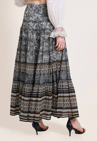 SCARLETT POPPIES Drift Long Skirt in vanilla olive and black - women's skirt - alternate view