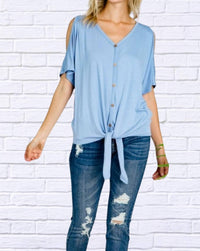 Diva Usa - Demetria Cold Shoulder Button Down Tie Top