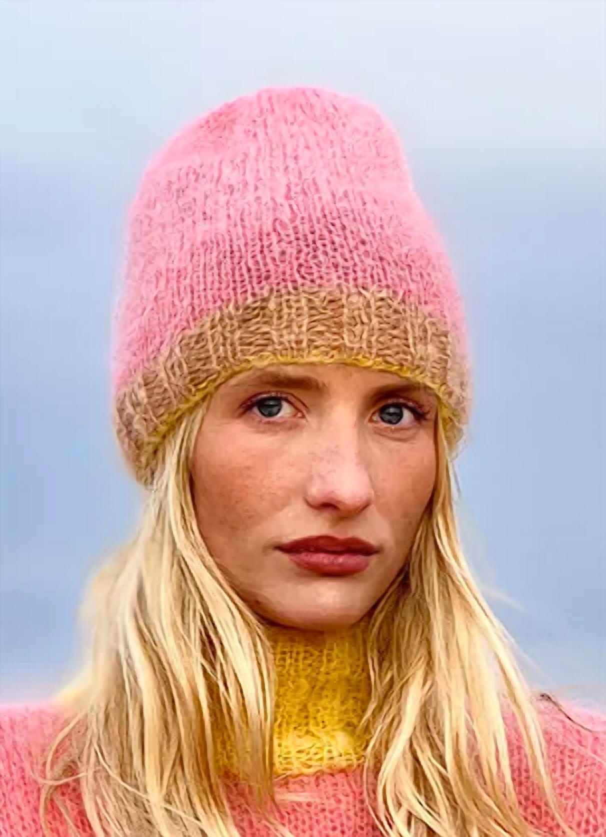 Rose Carmine Colorblock Tricolor Hat in blush - women's hat