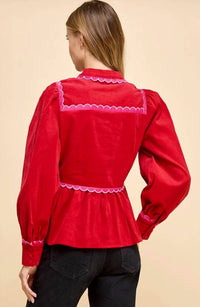 Tcec - Women's Corduroy Scallop Detail Button Up Top