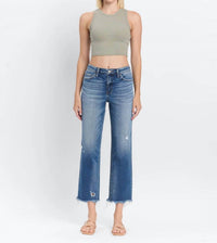 Flying Monkey - High Rise Frayed Hem Straight Jeans