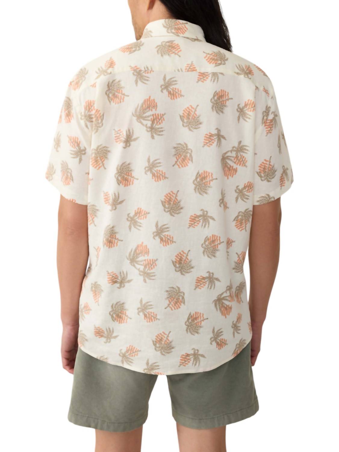 Faherty Short Sleeve Breeze Shirt in sunlit palm waves - men's shirt - detail view