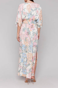 Charlie B - Dolman Sleeves Floral Maxi Dress With Side Slits