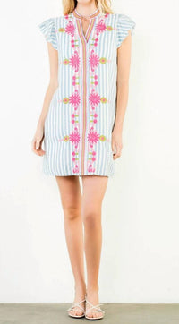Thml - Flutter Sleeve Striped Embroidery Detail Dress