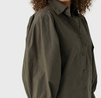 A SHIRT THING Charlotte Poplin Top in olive - women's blouse - alternate view