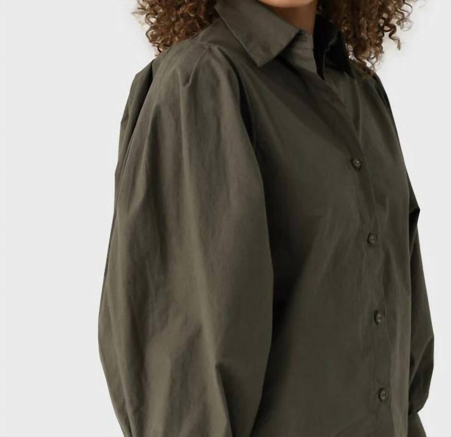 A SHIRT THING Charlotte Poplin Top in olive - women's blouse - alternate view