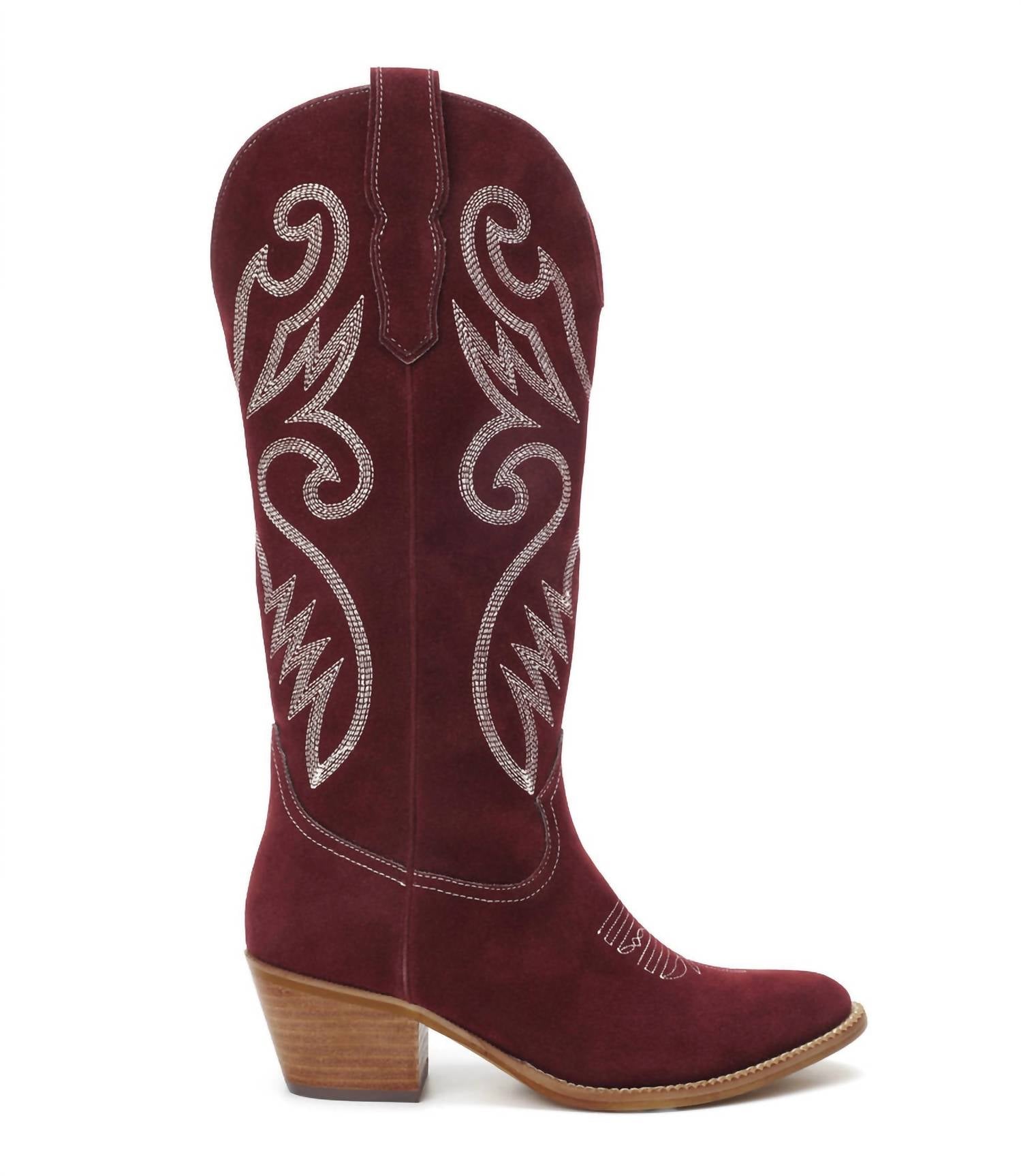 Mi.iM Women's Embroidered Western Boot in maroon - women's shoe
