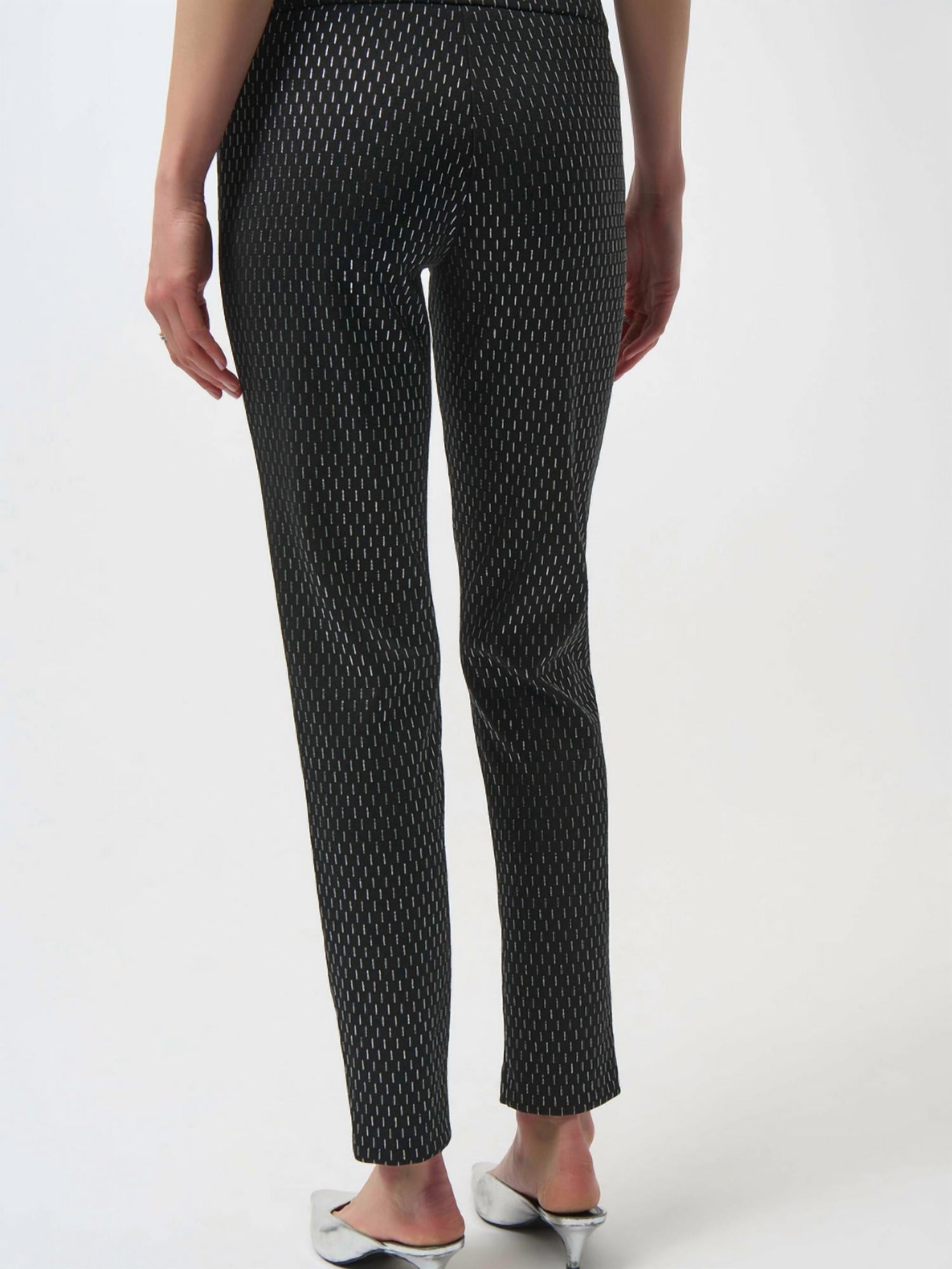 Joseph Ribkoff Foiled Heavy Knit Slim Fit Pant in black silver - women's pants - detail view