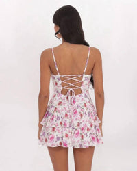 Sky To Moon - Floral Ruched Detail Corset Mini Dress