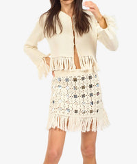 LE SUPERBE Gyypset Fringe Cardigan in beige - women's cardigan