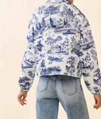 Tcec - Antique Print Zip Up Snap Button Puffer Jacket