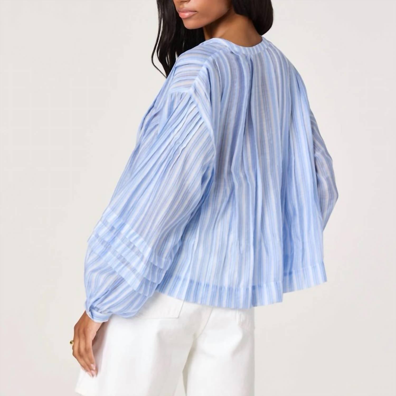 Astr - Ericka Striped Balloon Sleeve Blouse