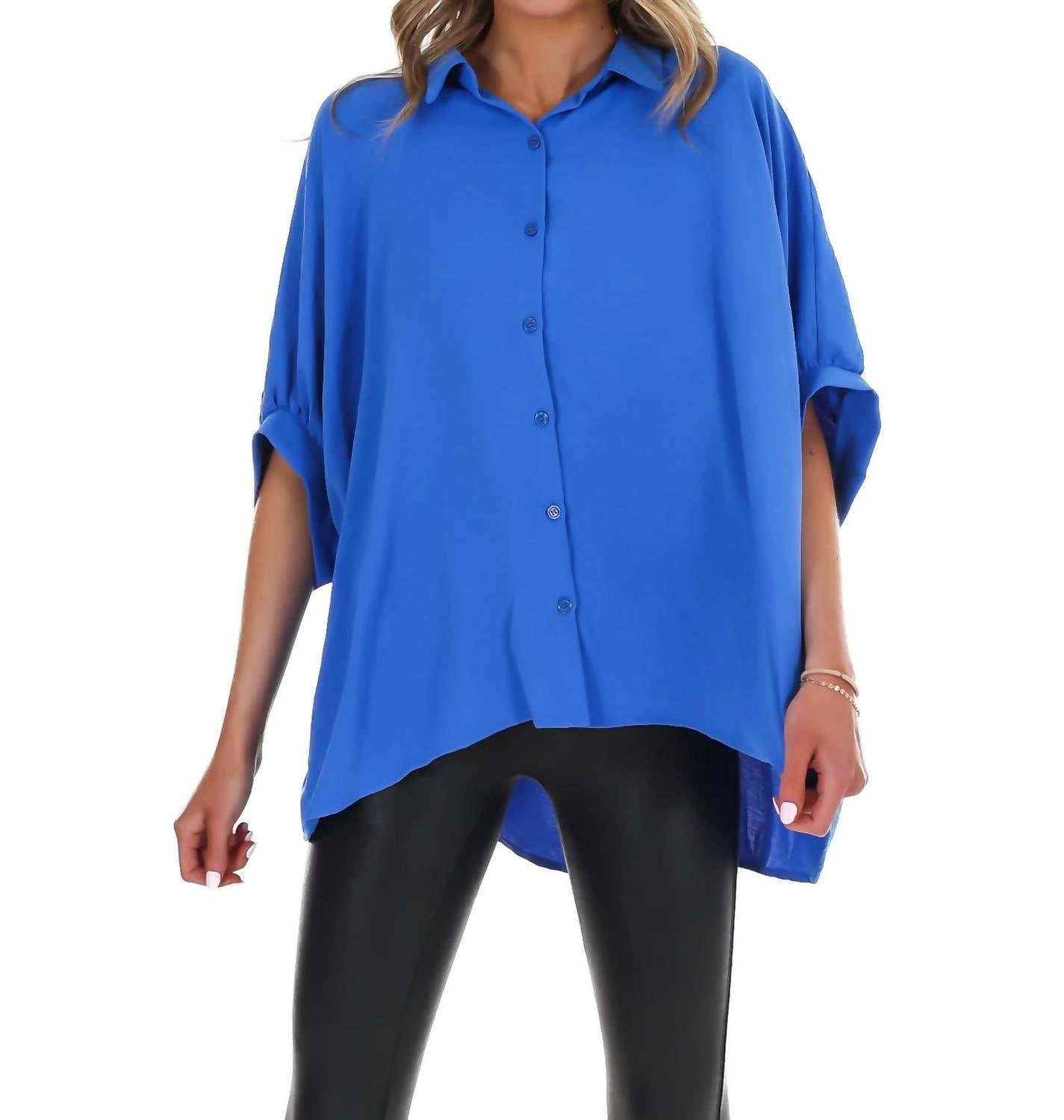 Day + Moon - Women's Fingers Crossed Oversized Button Down Top